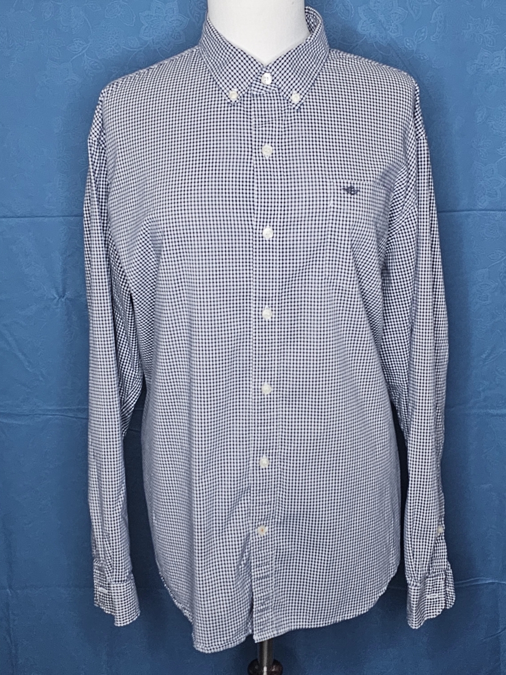 Dockers Men's Navy and White Micro Gingham Button-Down Shirt